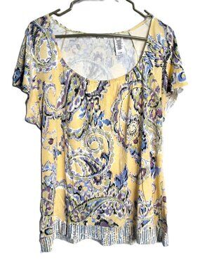 Liz & Co Blouse Size XL Rayon/Poly Scoop Neck Short Sleeve Pullover Peasant